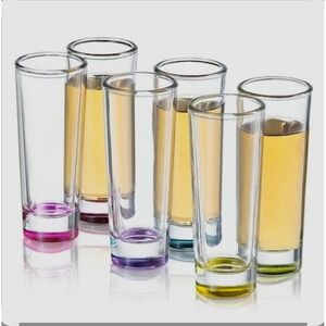 JoyJolt Hue 6 Piece Colored Shot Glass Set 2.5 oz Tall Blown Glass Barware NEW